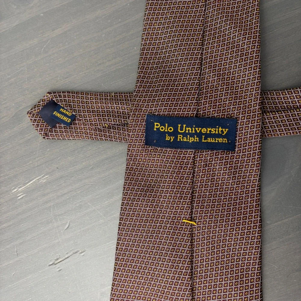 Polo University Ralph Lauren Silk Tie Burgundy Geometric Diamond Pattern USA